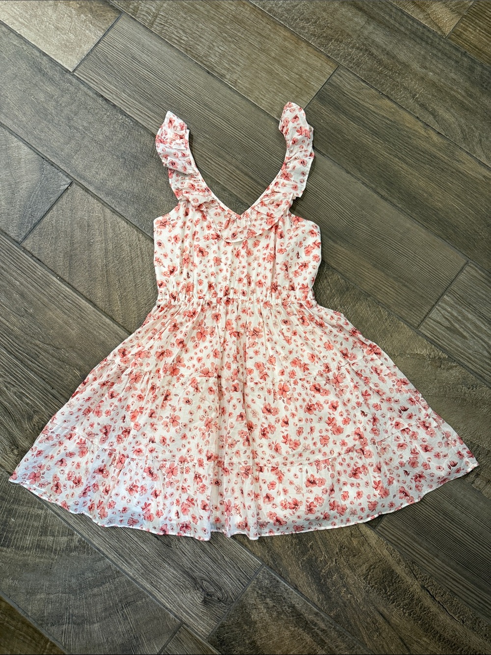 Pink Lily 100% Cotton Floral Mini Dress Medium Ruffle Strap Cottagecore Lined - Picture 3 of 11